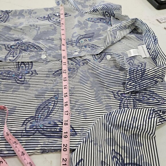Alfred Dunner Button-Down Blue Sequin Striped Butterfly Poplin Shirt Size 10 - Picture 6 of 7